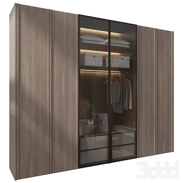Tủ Quần Áo Aurora – Cánh Kính Nâu Khói & Gỗ Veneer Tự Nhiên
