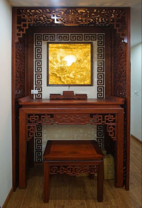 Tủ Thờ Gỗ MDF Phủ Veneer/PU – Thiết Kế Chạm Khắc Truyền Thống, Trang Nghiêm